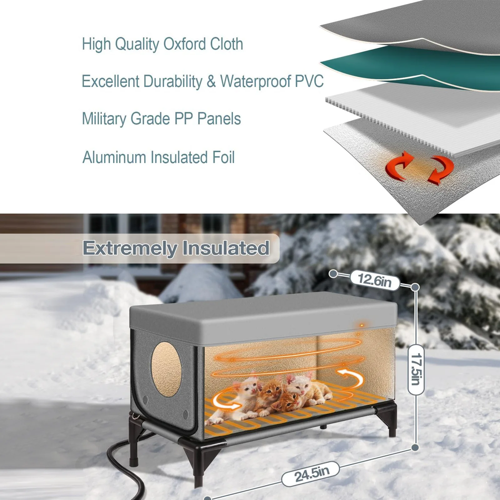 Casa para gatos al aire libre, cama cálida para gatos de invierno, a prueba de viento, a prueba de lluvia, a prueba de arañazos, casas para gatos, calefacción eléctrica, casas de seguridad para perros y gatos - imagen 2