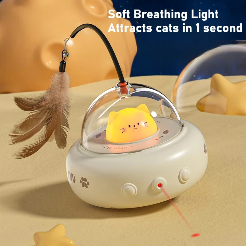 Juguetes inteligentes automáticos para gatos, palo eléctrico de Teaser para gatos con campana, juguetes de entrenamiento para mascotas, suministros interactivos de plumas reemplazables para gatos - imagen 2