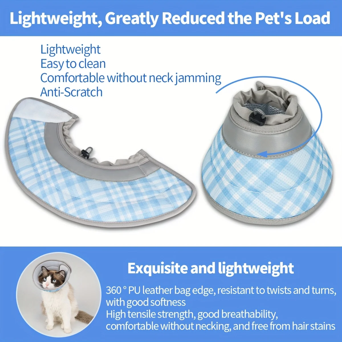 Collar Elizabeth para mascotas, cubierta protectora a cuadros, escudo protector para gatos, Collar antilamer, escudo protector para Neuteri - imagen 4