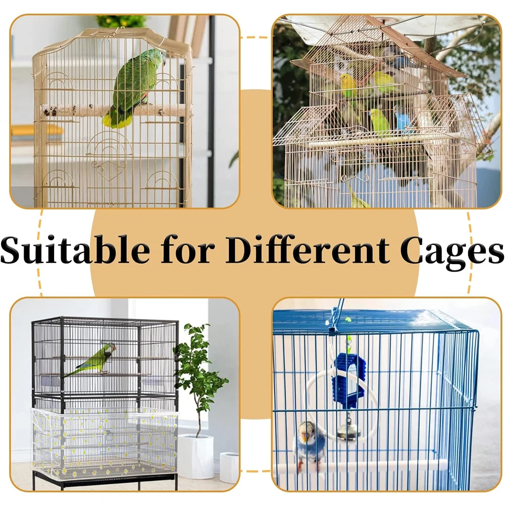 Cubierta de red ajustable para jaula de pájaros, receptor de plumas de semillas, protector de falda suave, red de malla de nailon para jaulas cuadradas redondas - imagen 5