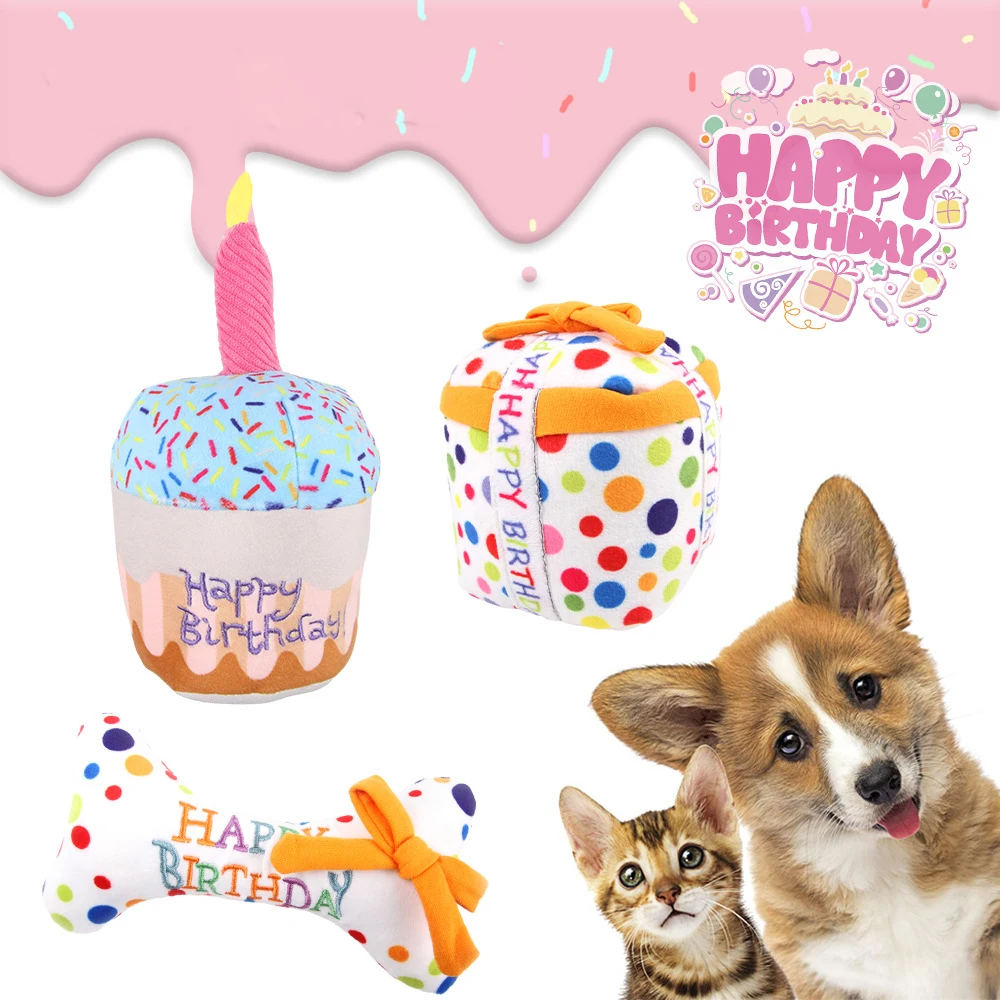 Juguete interactivo de peluche para pastel de cumpleaños, mordedor con sonido, resistente a las mordeduras, forma de hueso - imagen 3