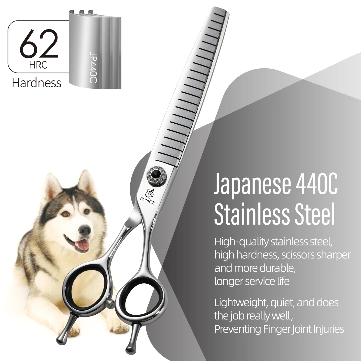 Fenice JP440C 7 pulgadas mascota esponjosa adelgazamiento Chunker tijeras de aseo dientes anchos recto cortaúñas para perros tijeras tasa más delgada 80% - imagen 2