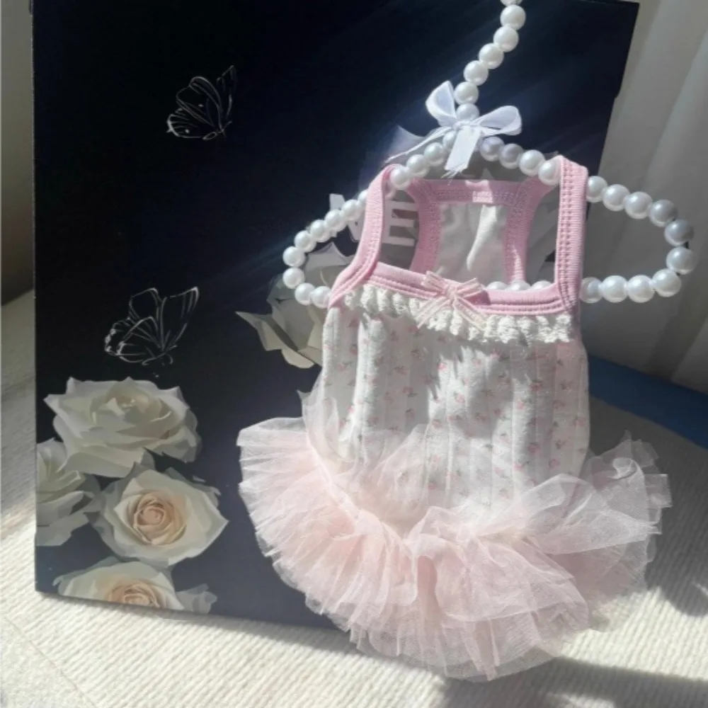Vestido de tirantes para perro/gato de primavera para mascotas, estilo princesa, Teddy Yorkshire, vestido de malla abombada, vestidos bonitos para perros pequeños - imagen 4