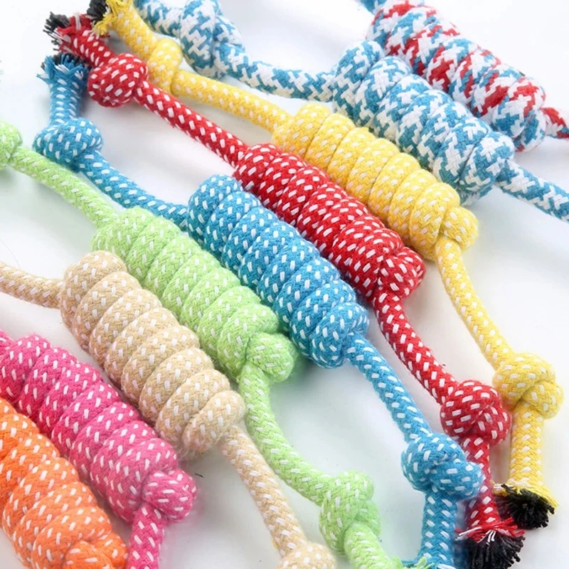 Cuerda de hueso para masticar trenzada de algodón, juguete duradero para la dentición de cachorros de 27CM para perros pequeños, limpieza Dental y herramienta divertida para masticar - imagen 3