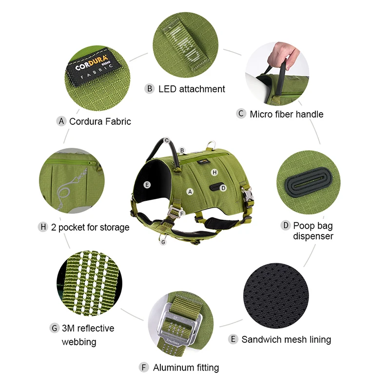 Truelove-mochila para perro con mango táctico ajustable, arnés para mascota, chaleco de cuerpo completo para entrenamiento de senderismo al aire libre, TLB2251 - imagen 5