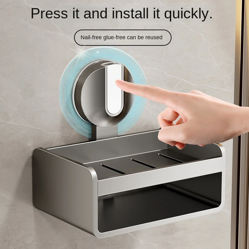 Estante de almacenamiento con ventosa sin taladro, soporte para jabón de baño, soporte para esponja y jabón montado en la pared, organizador, jabonera de doble drenaje - imagen 4