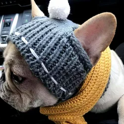 Gorro de lana de invierno para Bulldog Francés - Sombrero navideño