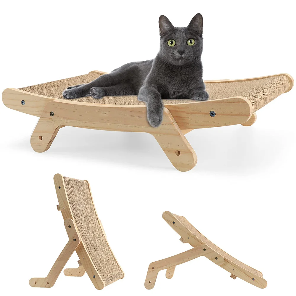 Tablero rascador para gatos, cama rascador para gatos de cartón corrugado con marco de madera Natural, almohadilla rascadora y cama para moler gatitos - imagen 5