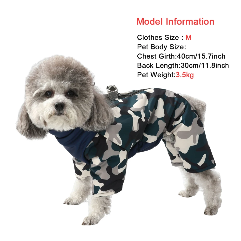 Mono grueso para cachorros, ropa de invierno, abrigo cálido para perros, chaqueta para perros pequeños, mono impermeable de camuflaje para Chihuahua y Pug, disfraz - imagen 4