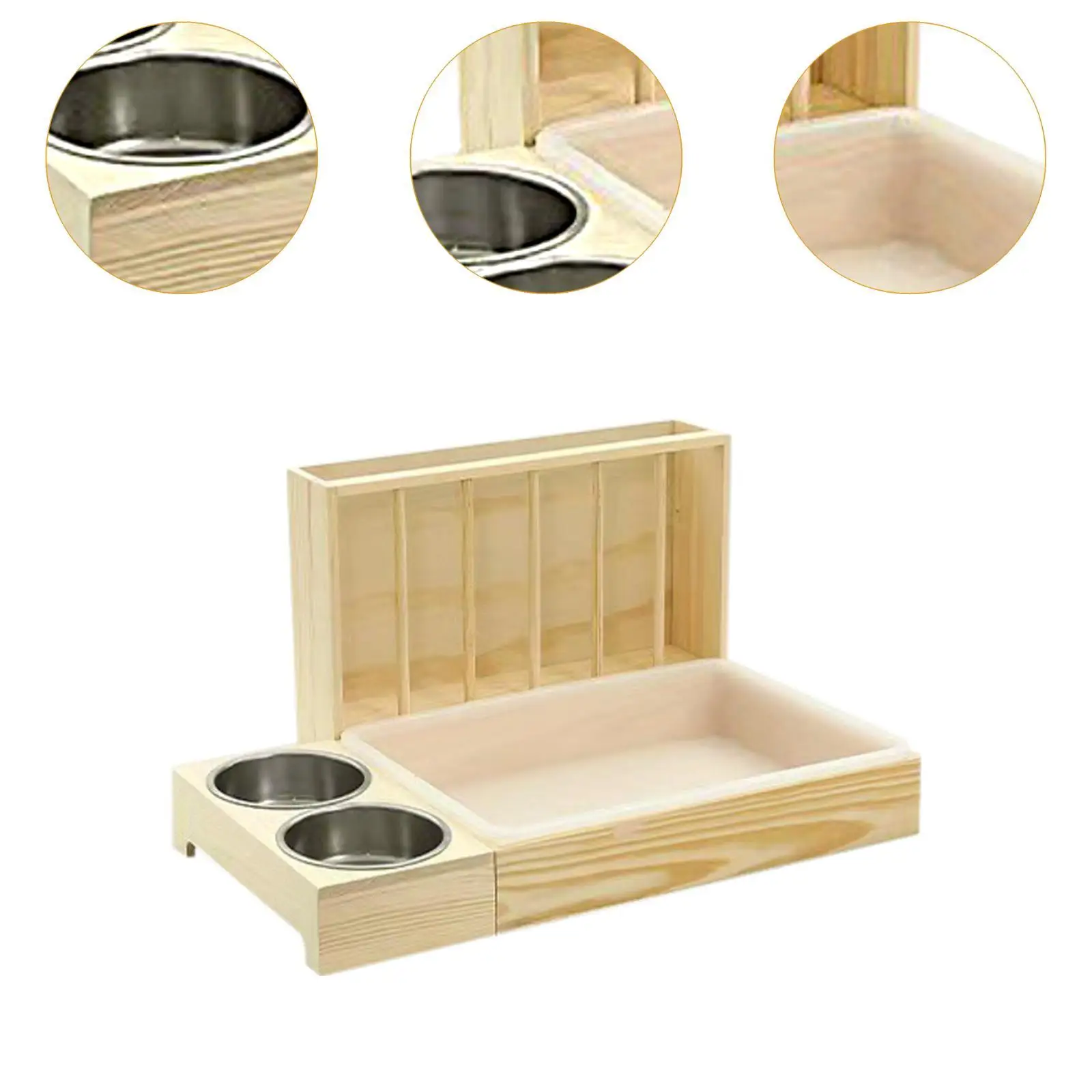 3 in 1 Rabbit Hay Feeder with Litter Box,Wooden,Food Feeding Hay Manger with Bowls Bunny Hay Feeder for Small Animals Hamster