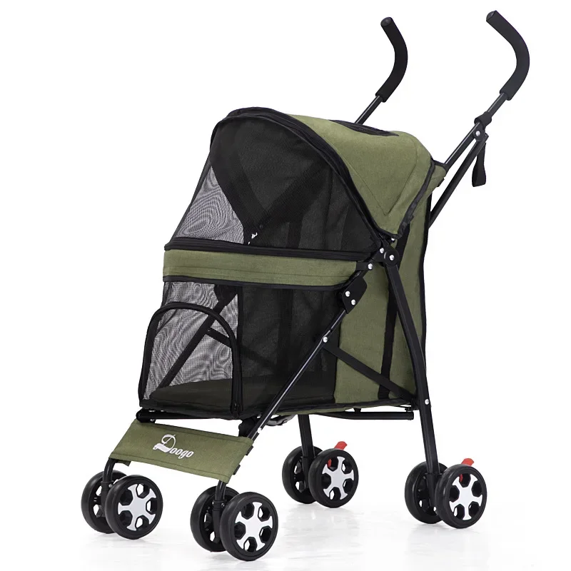 Cochecito plegable portátil para mascotas, carrito para perros de cuatro ruedas, carrito de viaje al aire libre, cochecito para gatos, transportador para mascotas - imagen 2