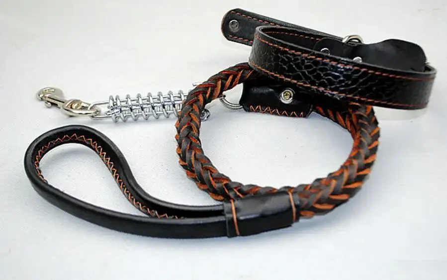 Collar de piel de vaca + correa fuerte de cuero Real, Collar grande para perro, correa de cuero para perro de costura de alta calidad, correa fuerte para perro mediano y grande - imagen 5