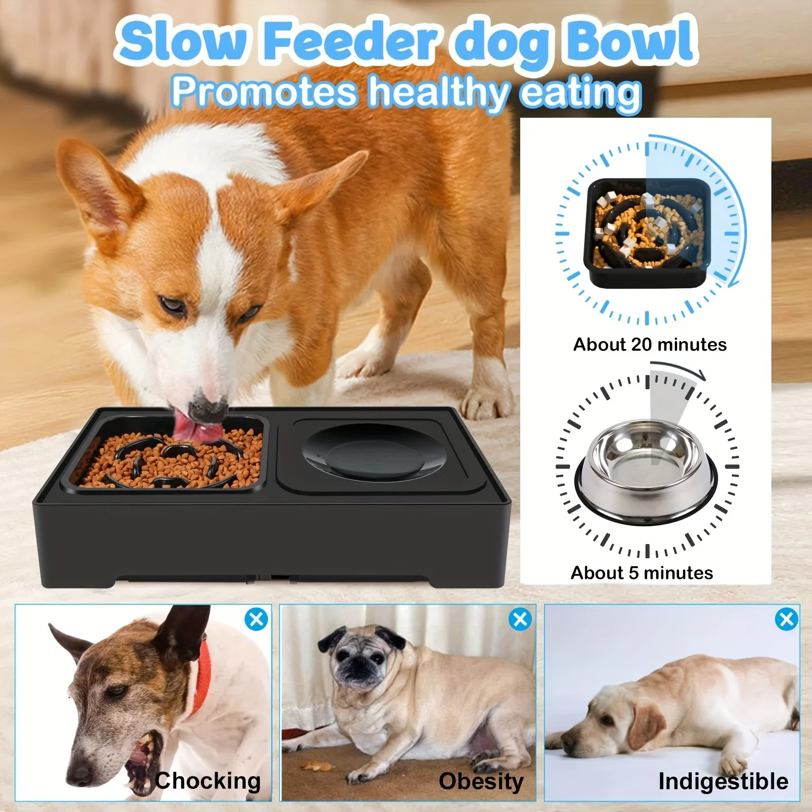 Cuencos elevados de altura ajustable para mascotas, cuencos dobles para perros, soporte inoxidable, plato de alimentación lenta para mascotas, comederos de agua y alimentos, accesorios para perros - imagen 4