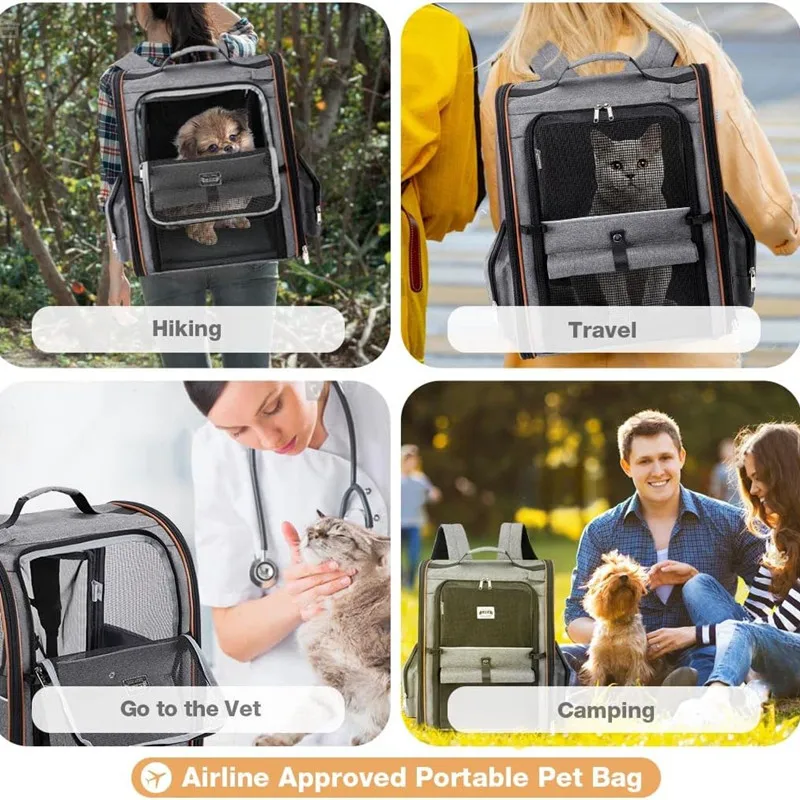 Bolsa de gato de doble hombro transpirable portátil, mochila plegable para cachorros, bolsa para mascotas de moda y expandible, suministros para mascotas - imagen 5
