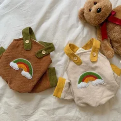 Otoño/Invierno pantalones con tirantes de pana para mascotas abrigo de terciopelo para mascotas gato Teddy bordado de arco iris ropa para cachorros para perros pequeños