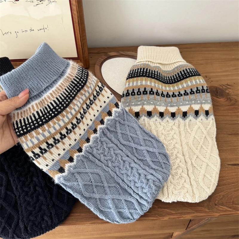 Suéter tejido de invierno, trajes para perros pequeños y medianos, sudadera para mantener el calor, ropa para gatos, monos de Bulldog Francés de lana suave - imagen 2