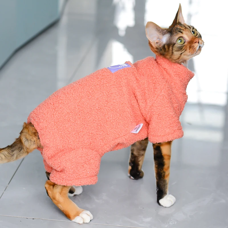 Sphynx-ropa de invierno para gatos, mono cálido para mascotas, sudaderas con capucha de lana suave, pijamas para gatos, Disfraces para gatos esfinge - imagen 3