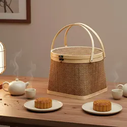 Cesta redonda de bambú para gatos y perros con tapa – Base cuadrada