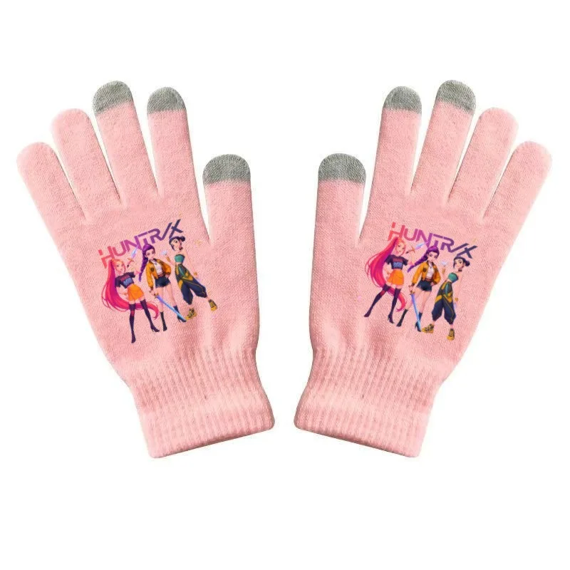 K-pops-guantes para niñas cazadores de demonios, guantes tejidos con estampado de dibujos animados Kawaii, guantes cálidos de invierno para exteriores, regalos de cumpleaños para niños - imagen 3