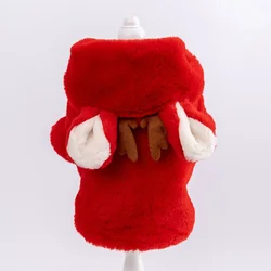 Abrigo de lana de Reno de Navidad para mascotas, chaqueta cálida de piel sintética de felpa para invierno, abrigo de invierno con capucha rojo para mascotas, traje para perros, ropa de invierno