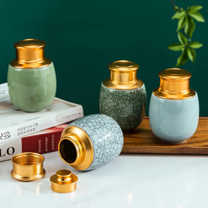 Urna conmemorativa para mascotas de cremación, cenizas de mascotas de tamaño central, hojas de esmalte agrietadas de cerámica, cenizas decorativas, café funerario conmemorativo de animales - imagen 3