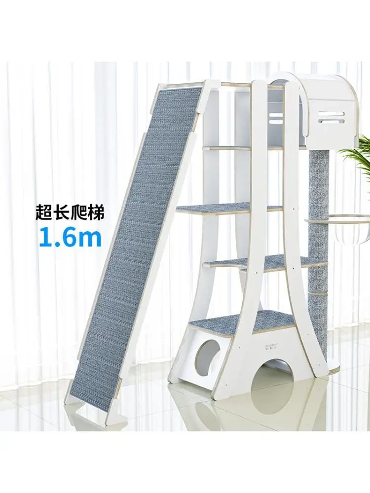 Marco de escalada de gato de madera maciza de lujo grande, arena, tipo de configuración, estante estable, tobogán - imagen 3