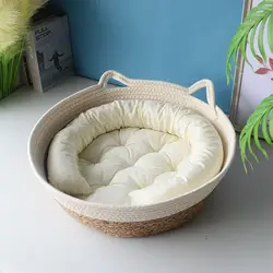 Cama de mimbre con cojín para gatos, suave y cálida todo el año