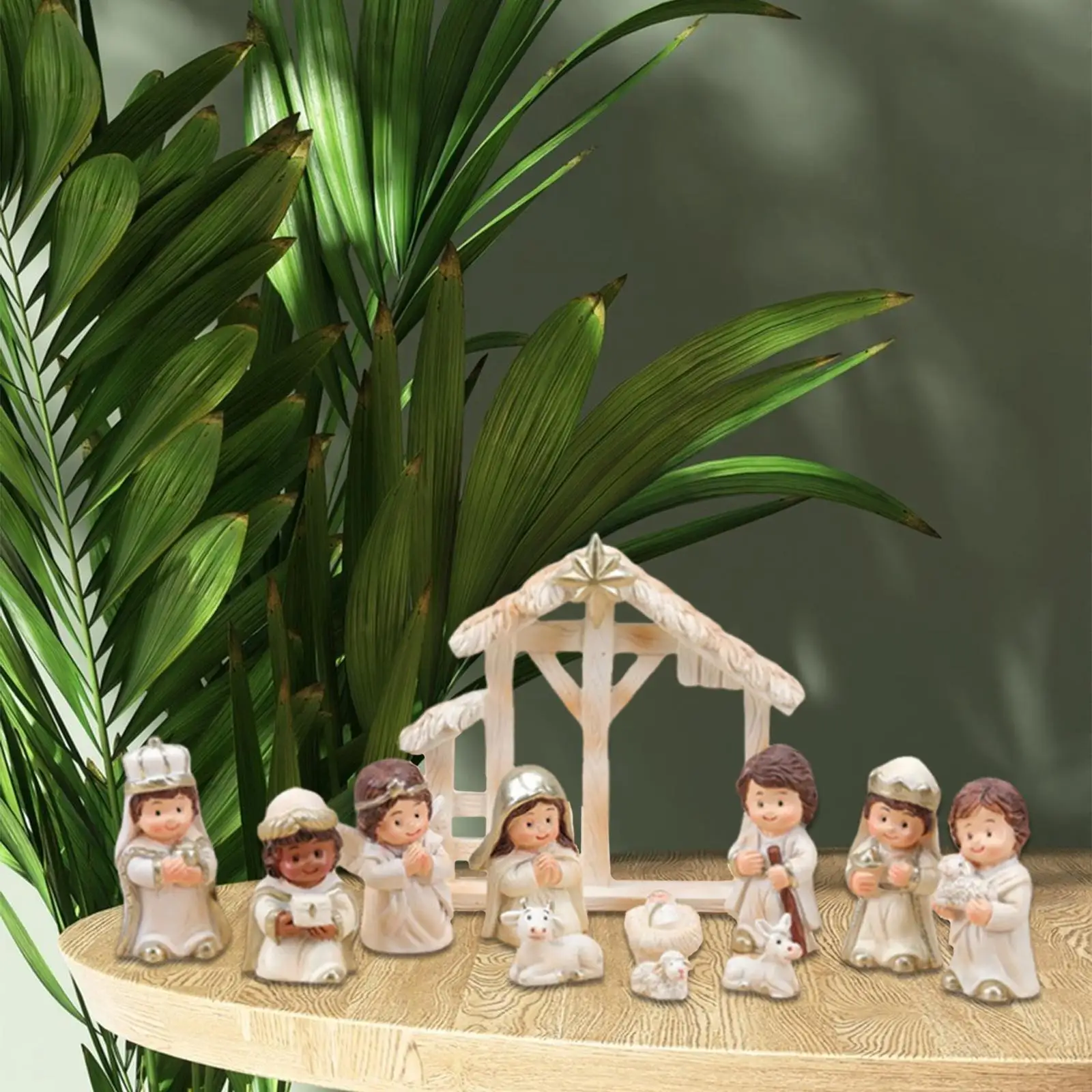 Figuras de Natividad navideña, estatuas de la Sagrada Familia, adorno de mesa detallado, adornos navideños para mesas, chimenea, 12 Uds.