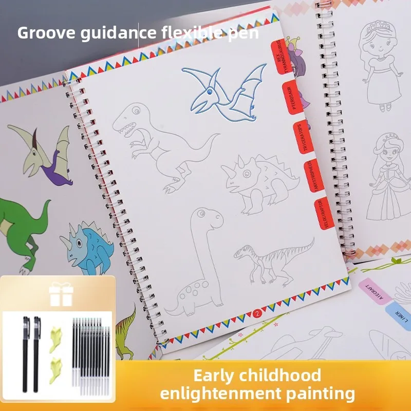 Libro mágico para copiar curioso, libro de práctica de escritura reutilizable con ranura 3D para niños, libros de juguetes educativos Montessori, incluye bolígrafo - imagen 4