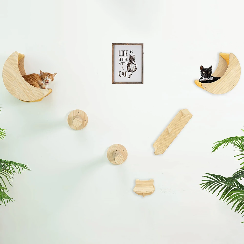 Hamaca de Luna montada en la pared para gatos, cama para escalar, estante para caminar, percha de madera maciza, puentes, postes para rascar, muebles para gatos - imagen 4