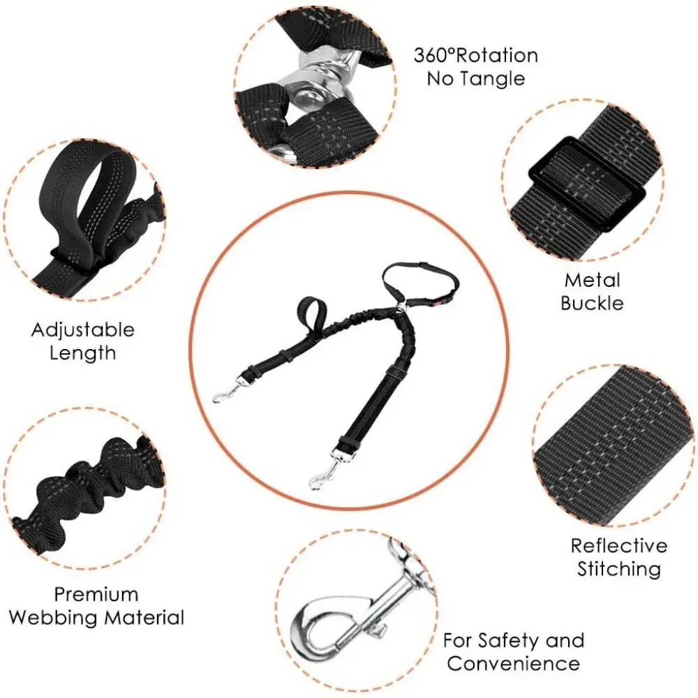 Arnés de seguridad para perros de doble cabeza, dispositivo de sujeción para reposacabezas de coche para mascotas, arnés de seguridad con conexión dividida de tensión ajustable para viajes - imagen 5