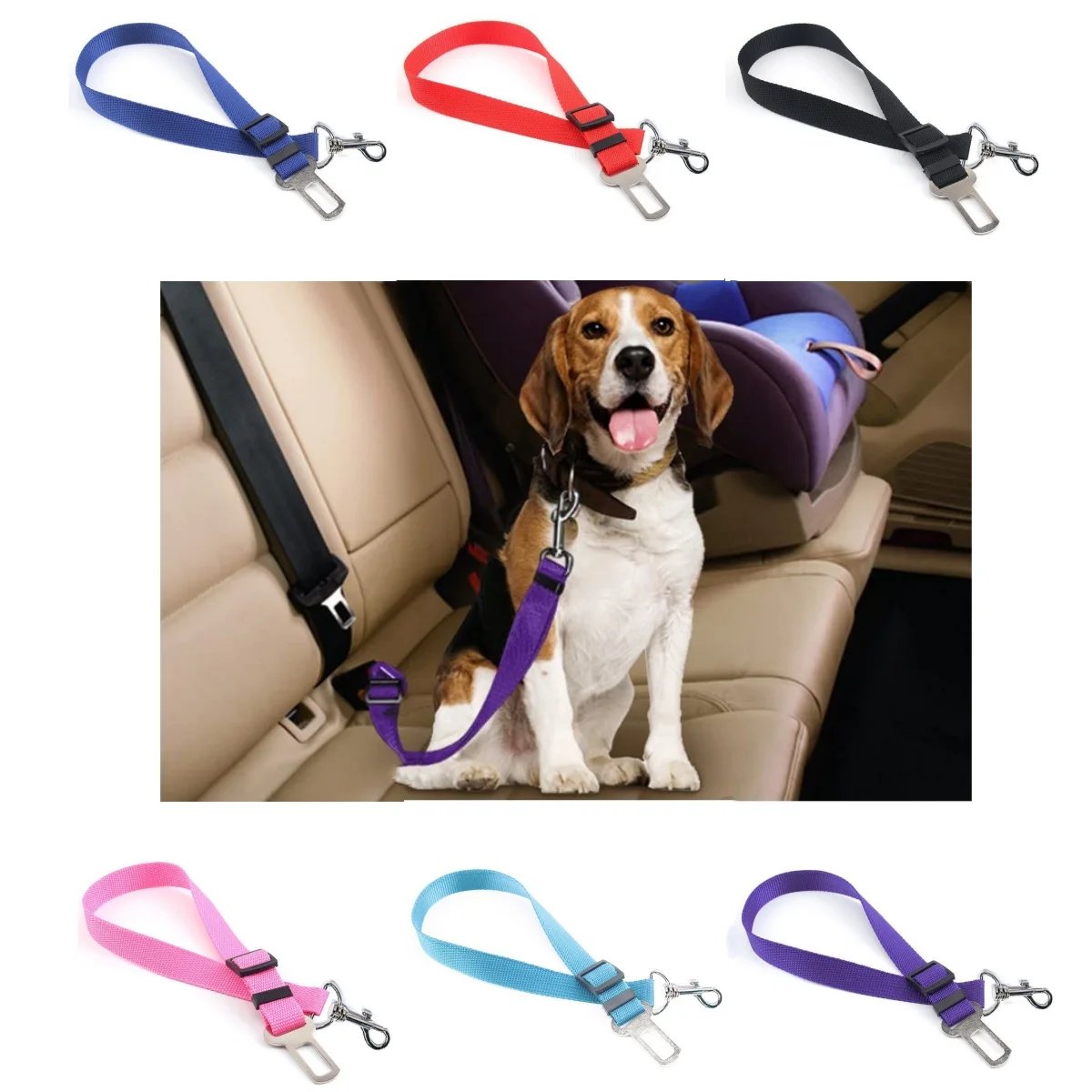 Cinturón de seguridad para perros, cinturones de seguridad ajustables para vehículos, nailon, seguridad para mascotas, arnés de coche resistente y elástico para perros - imagen 2