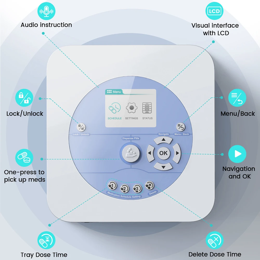 Dispensador automático de pastillas de 28 días, gestión remota segura de medicamentos para personas mayores, control por aplicación en tiempo Real, guía de voz - imagen 2