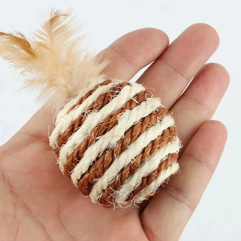 5 uds lindo Sisal pluma gato bola juguete marrón cuerda de cáñamo bola juguetes para mascotas - imagen 4