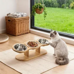 Cuenco de alimentación para gatos de tres niveles con cuencos de ángulo ajustable y 15 °   soporte inclinado adecuado para cachorros y gatitos de interior.
