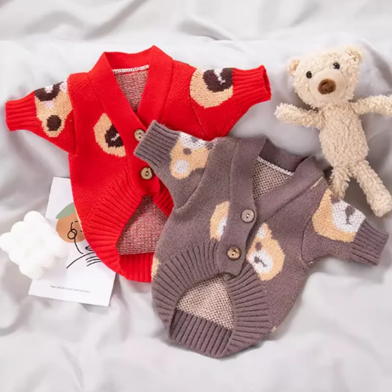 Suéter con estampado de oso para perro, abrigo de punto para Chihuahua, Bulldog Francés, bichón, disfraz para niña, cárdigan para gato y perro, 2025 - imagen 3