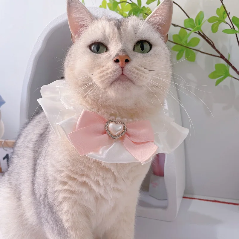 Collar de perlas para mascotas, Collar para perros y gatos, agradable arco, bufanda, toalla para babas, accesorios para gatos y perros, pajaritas para perros, accesorios para cachorros - imagen 2