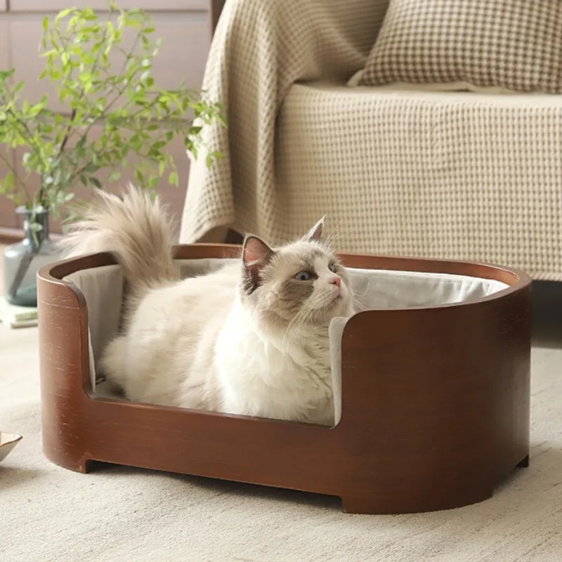 Cama de madera para gatos con estera extraíble, camas de seguridad para gatos, sofá cómodo para todas las estaciones, decoración del hogar, nido para gatos, fácil de limpiar - imagen 3