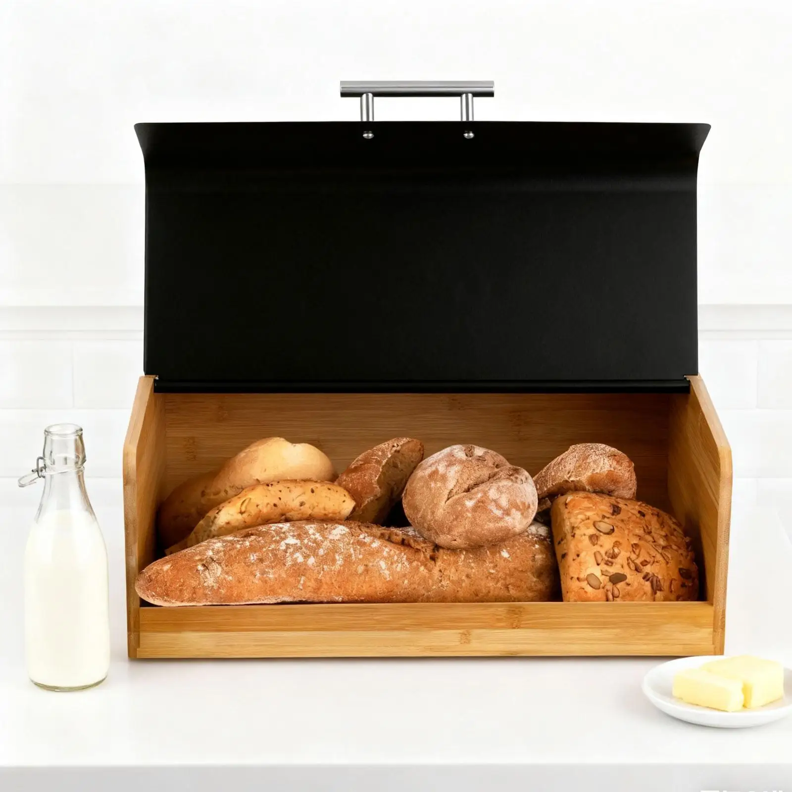 Práctica caja de pan de hierro con organizador de tapa para sala de estar, restaurante, armario de granja, encimera - imagen 2