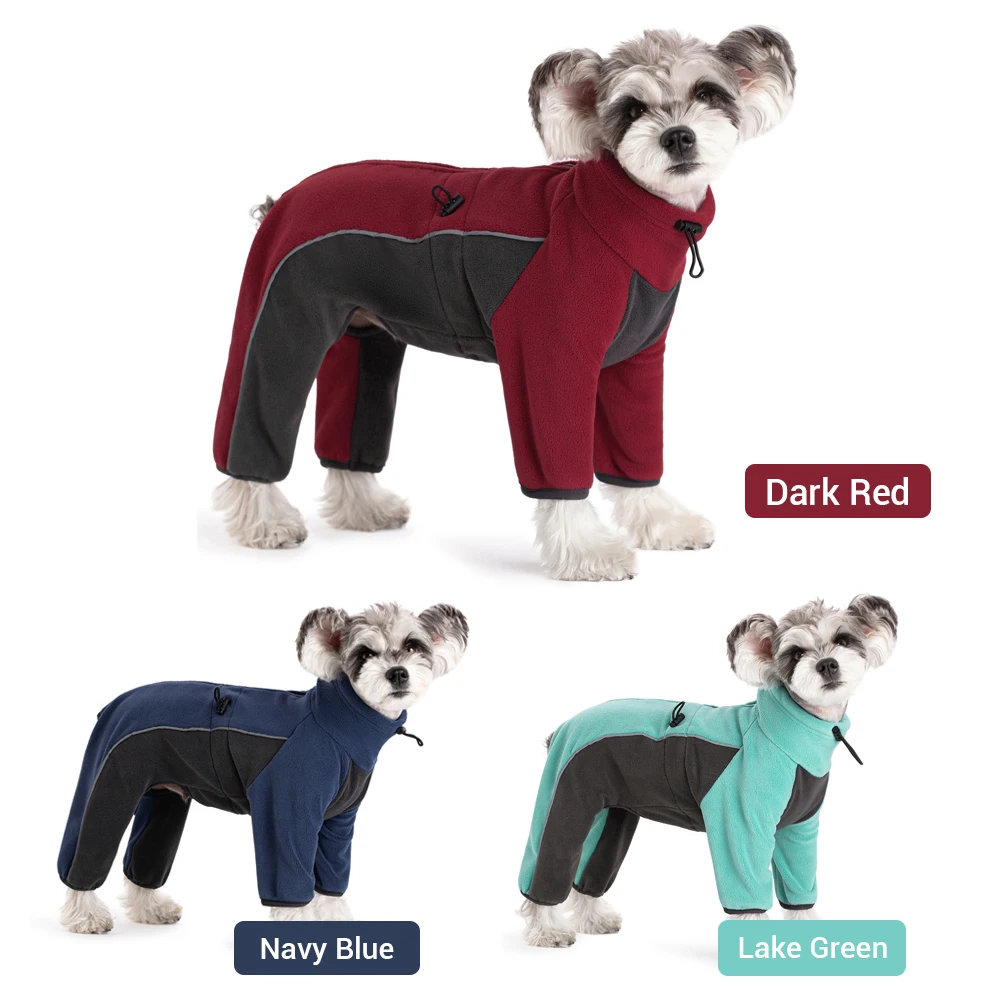 Mono de invierno para perros, monos cálidos de lana gruesa para perros pequeños, ropa reflectante a prueba de viento para cachorros, chaqueta ajustable para exteriores - imagen 5