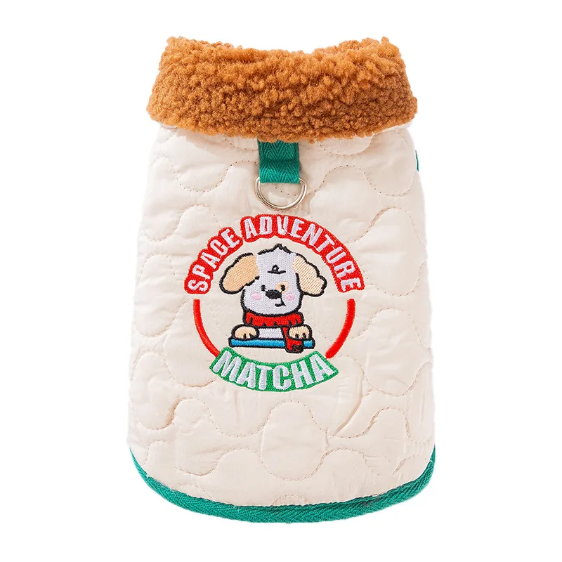 Abrigo bordado con cuello de piel para mascotas, chaleco de felpa cálido para mascotas, ropa de peluche para perros pequeños y medianos, ropa para cachorros, otoño e invierno - imagen 5