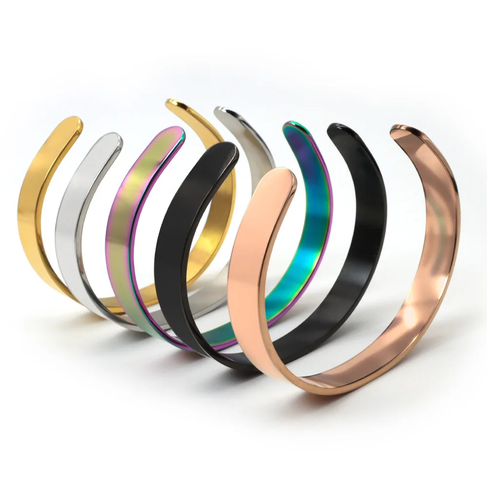 Maßgeschneiderte 20 Stücke 3/6/9mm 160mm C Offene Manschette Schmuck Armreif Gravierbarer Spiegel Polieren Edelstahl Rechteck Ornament - imagen 3