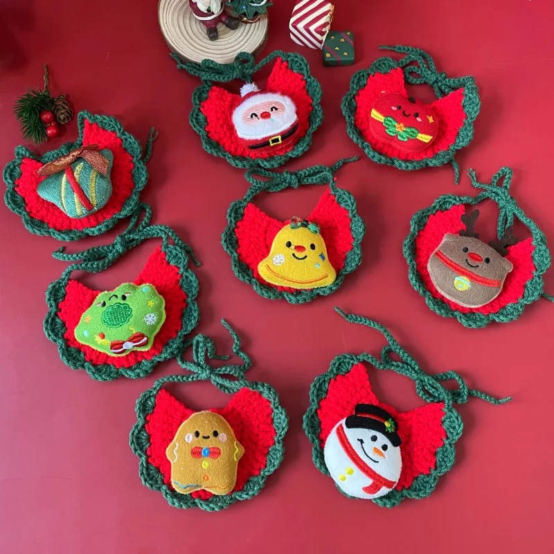 Babero para mascotas, Papá Noel, gato, perro, regalo de vacaciones, toalla de baba, bufanda de muñeco de nieve de felpa, accesorios para perros pequeños, accesorios para cachorros - imagen 4