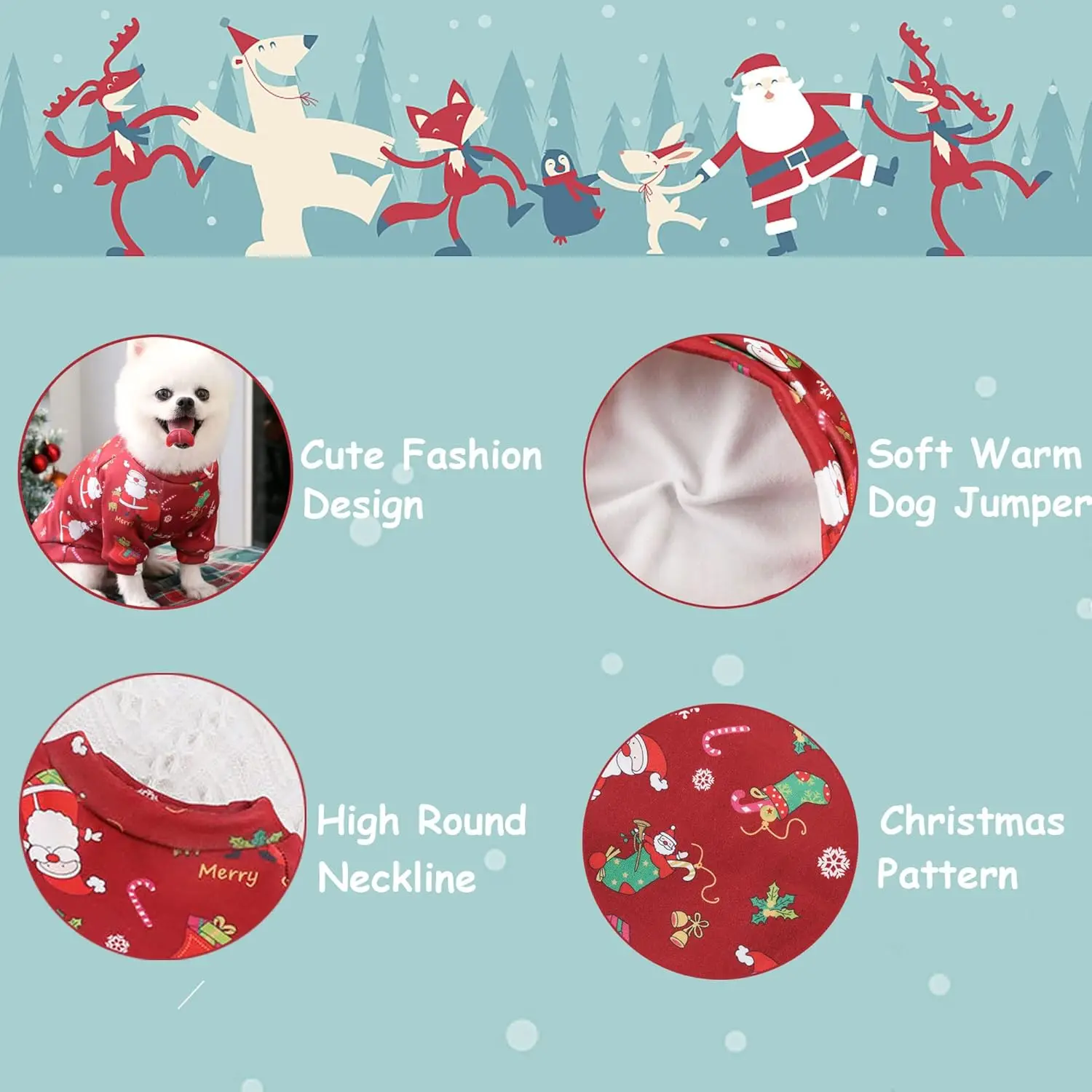 Sudaderas con capucha para perros grandes, suéter navideño, ropa cálida de invierno con forro polar para mascotas, vacaciones navideñas para cachorros para perros medianos y grandes - imagen 3