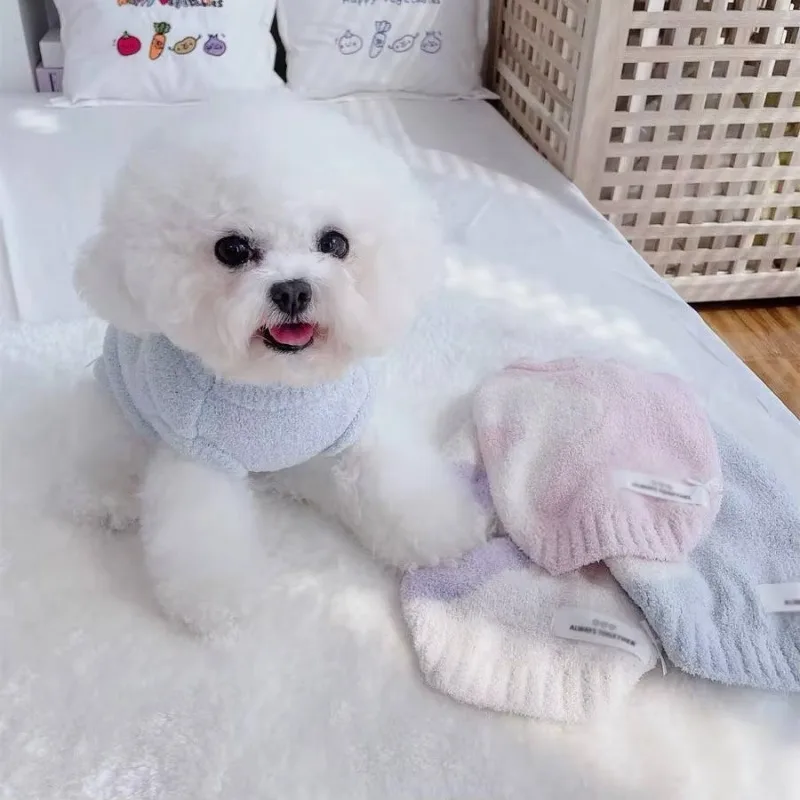 Suéter de felpa para perros, chaquetas cálidas tejidas con flores, ropa para el hogar, chaleco de invierno para perros y gatos, camisa con Base de oso más gruesa, ropa para cachorros - imagen 2