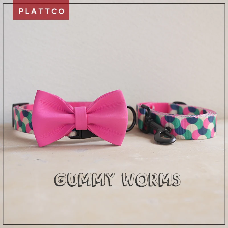 PLATTCO ajustable personalizado GUMMY WORMS pajarita collar conjunto de correa para perros pequeños, medianos y grandes 5 tamaños PDC317