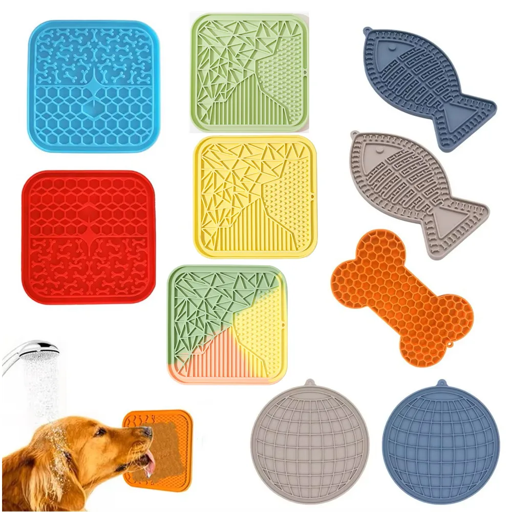 Suministros para mascotas, estera para lamer mascotas de silicona, antiasfixia para gatos con tazón de comida lenta, baño para cachorros, plato para lamer distraído, cubiertos - imagen 4