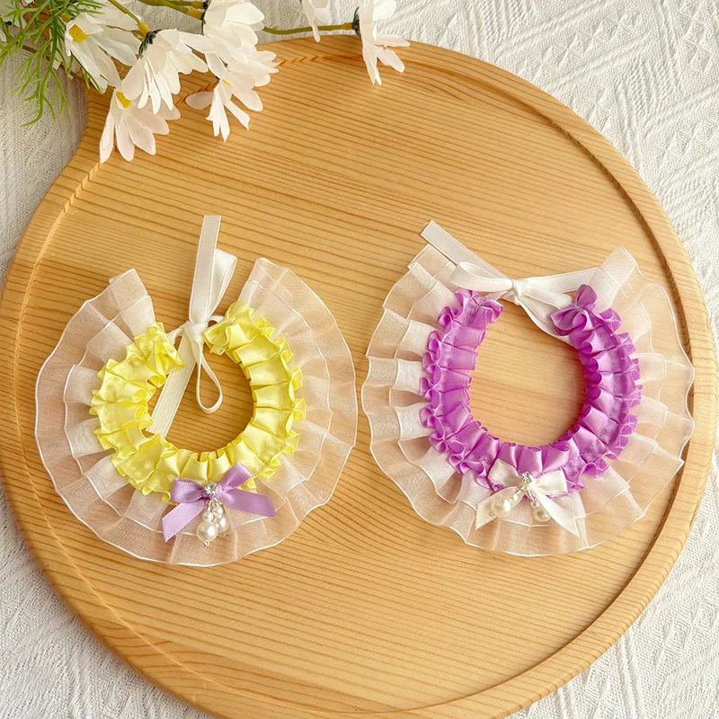 Bufanda de encaje navideña para mascotas, bufanda con baba, bufandas para gatos, bufanda triangular de peluche, collar de malla de viento de princesa, ropa para perros pequeños - imagen 3