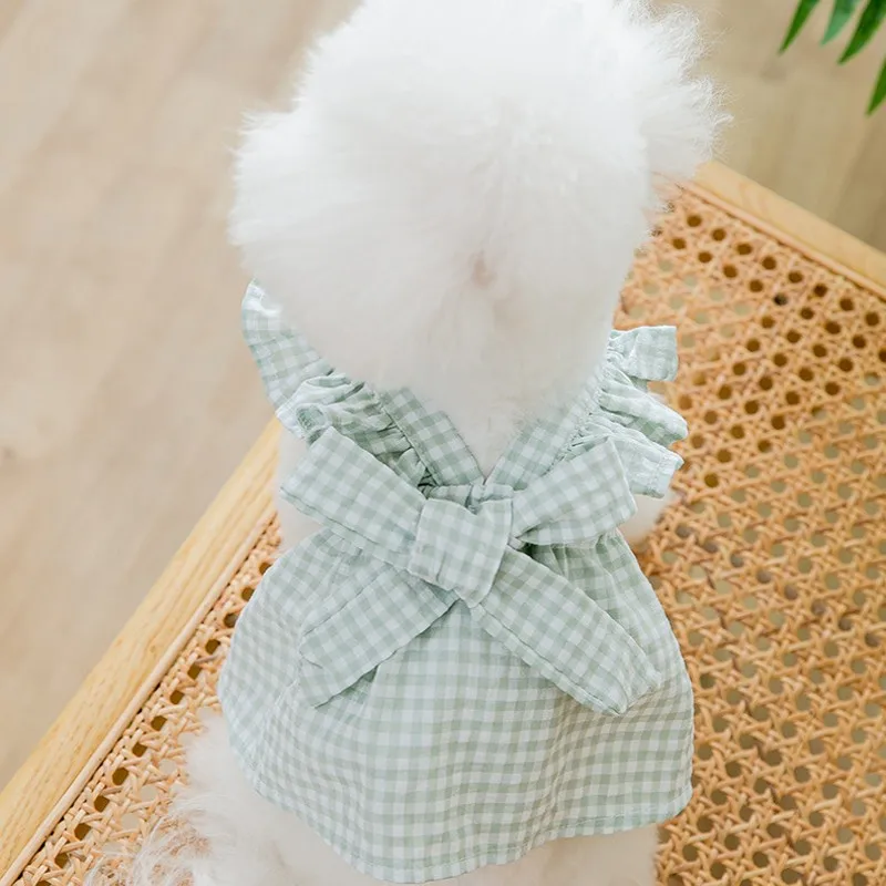 Ropa para perros, falda con tirantes a cuadros para cachorros, vestido de lujo para perros, disfraz para mascotas, ropa para Chihuahua Bichon Yorkie, chaleco con lazo rosa para perros - imagen 5