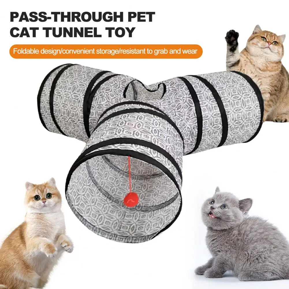 Túnel plegable portátil de 3 vías para gato, juguete con bola de tubo resistente a las roturas, para mascotas de interior - imagen 5